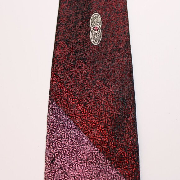 Wembley Mens Tie Red Foulard Diagonal Stripe Embroidered Vintage Classic Necktie - Picture 3 of 10